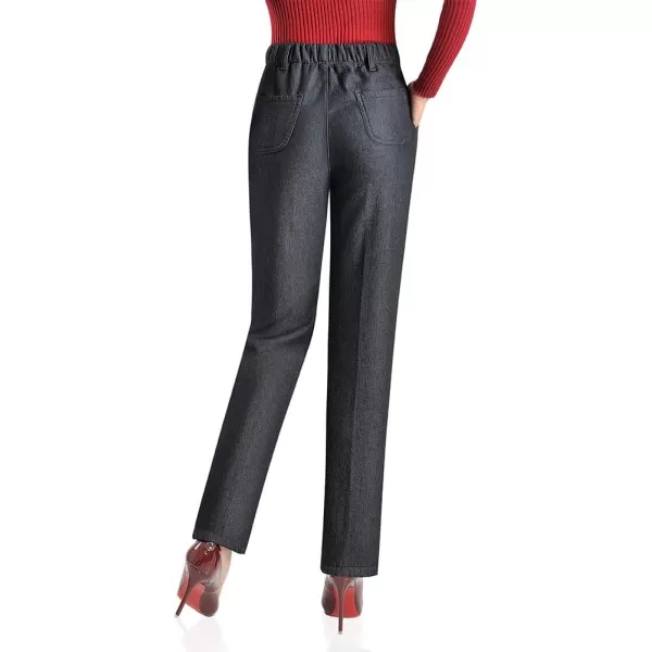 IDEALSANXUN Womens Fleece Lined Jeans Retro Elastic Waist Denim PantsBlack 265
