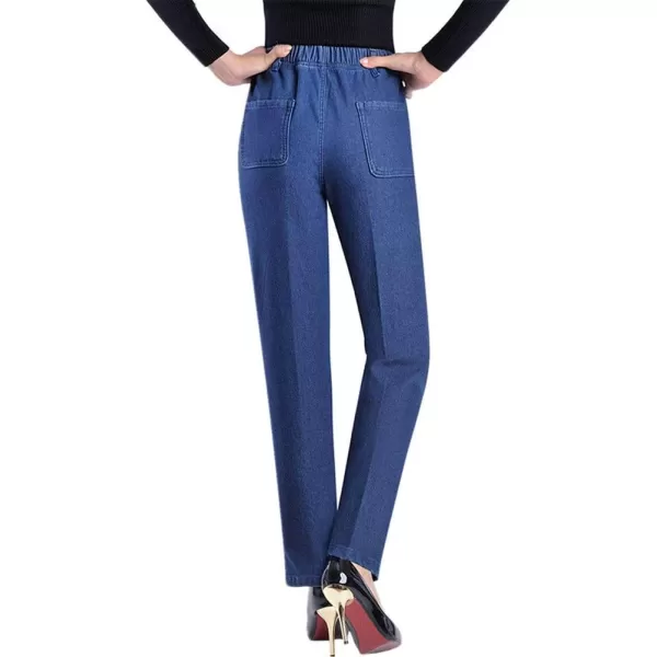 IDEALSANXUN Womens Fleece Lined Jeans Retro Elastic Waist Denim PantsMid Blue