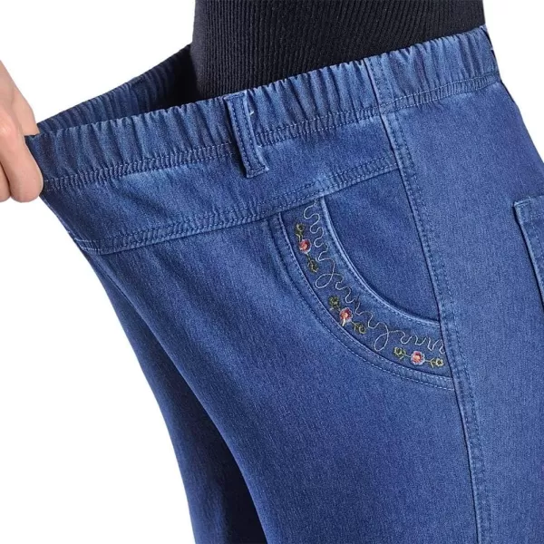 IDEALSANXUN Womens Fleece Lined Jeans Retro Elastic Waist Denim PantsMid Blue