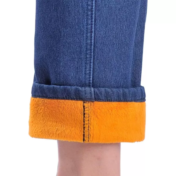 IDEALSANXUN Womens Fleece Lined Jeans Retro Elastic Waist Denim PantsMid Blue