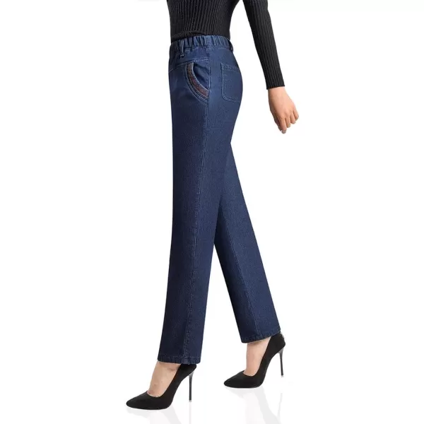 IDEALSANXUN Womens Fleece Lined Jeans Retro Elastic Waist Denim PantsRetro Blue 265