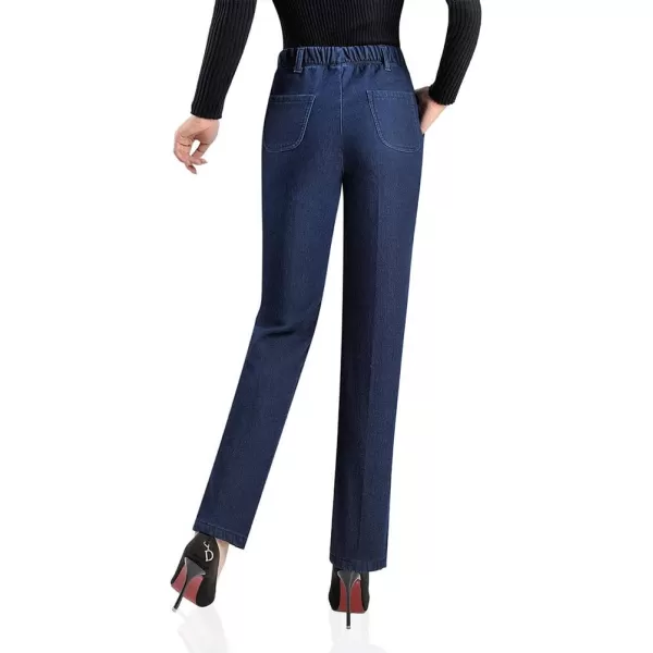 IDEALSANXUN Womens Fleece Lined Jeans Retro Elastic Waist Denim PantsRetro Blue 265