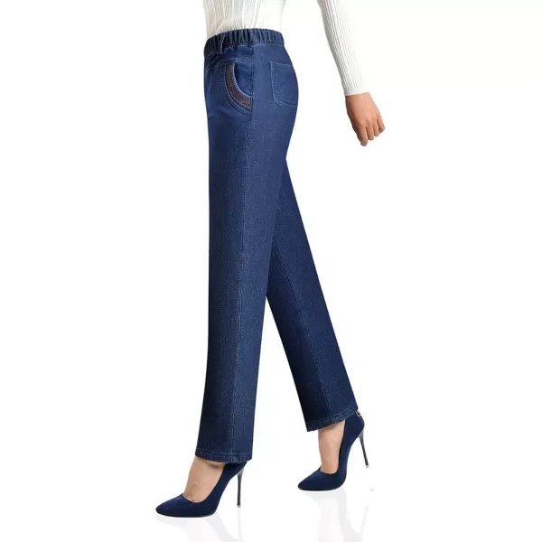 IDEALSANXUN Womens Fleece Lined Jeans Retro Elastic Waist Denim PantsRoyal Blue 265