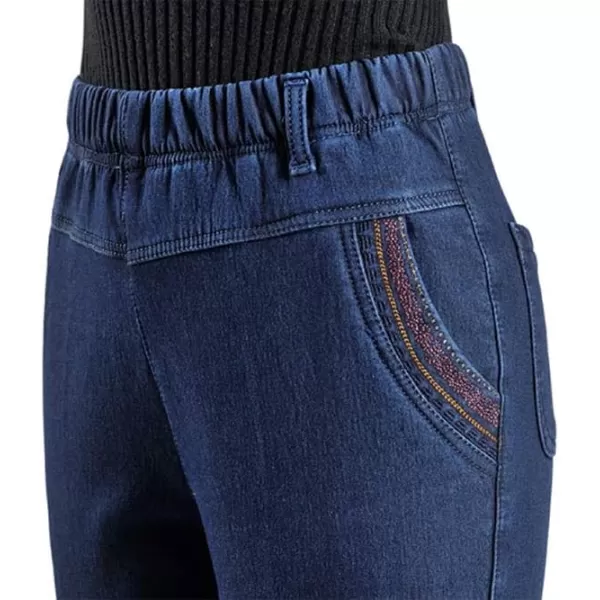 IDEALSANXUN Womens Fleece Lined Jeans Retro Elastic Waist Denim PantsRoyal Blue 265