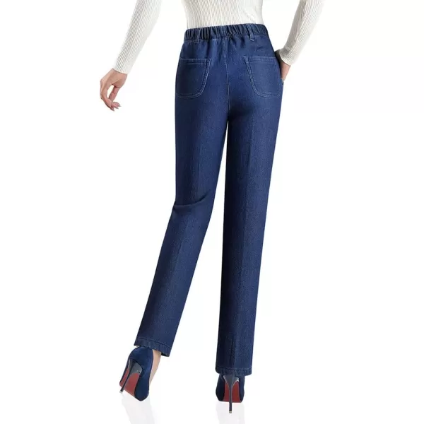 IDEALSANXUN Womens Fleece Lined Jeans Retro Elastic Waist Denim PantsRoyal Blue 265