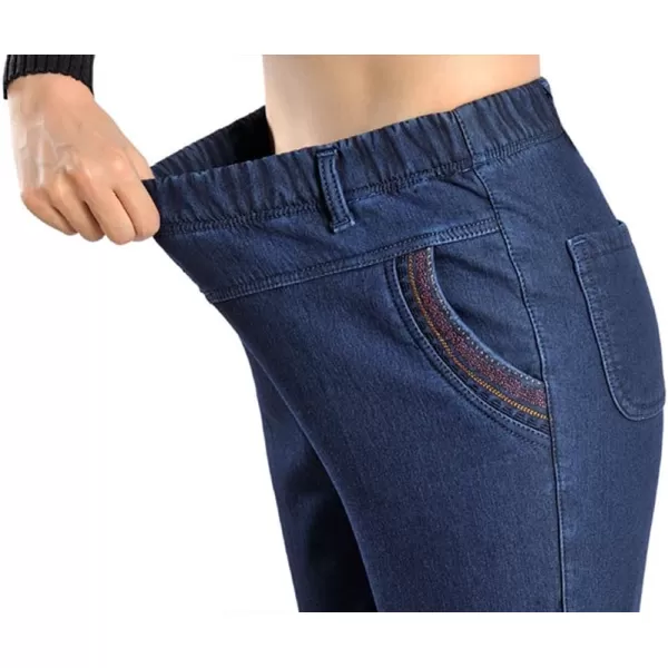 IDEALSANXUN Womens Fleece Lined Jeans Retro Elastic Waist Denim PantsRoyal Blue 265