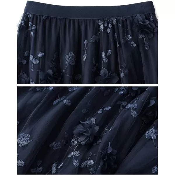 IDEALSANXUN Womens Floral Tulle Skirt Summer High Waisted ALine Layered Pleated Fairy Flowy Ruffle Mesh Beach Midi SkirtsBlue