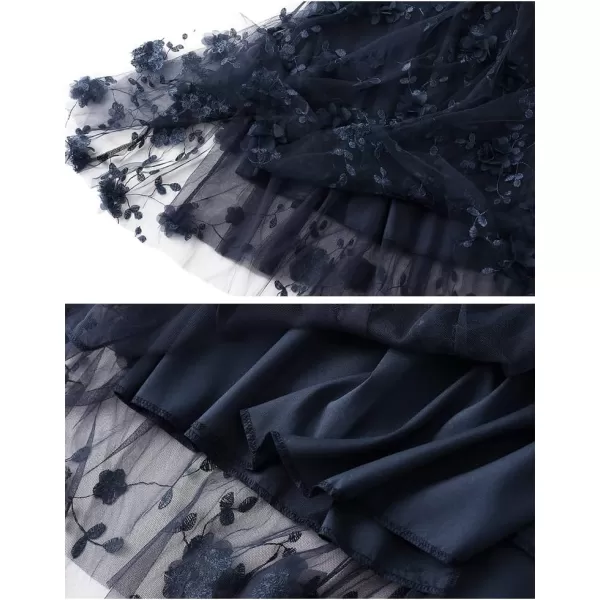 IDEALSANXUN Womens Floral Tulle Skirt Summer High Waisted ALine Layered Pleated Fairy Flowy Ruffle Mesh Beach Midi SkirtsBlue