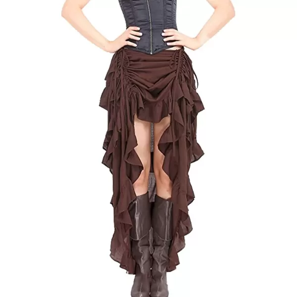 IDEALSANXUN Womens Gothic Steampunk High Low Long Skirts Buttons Lace Hem Renaissance Pirate Skirts2 Brown