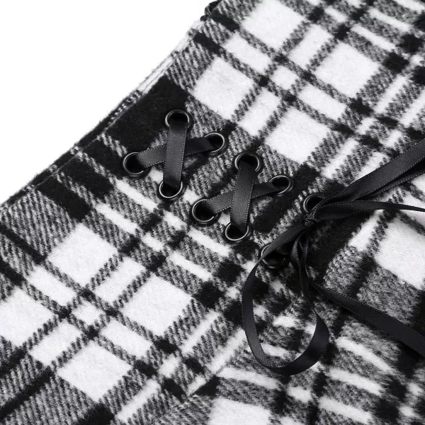 IDEALSANXUN Womens High Waist Lace Up Aline Pleated Wool Gothic Mini Plaid SkirtsBlack