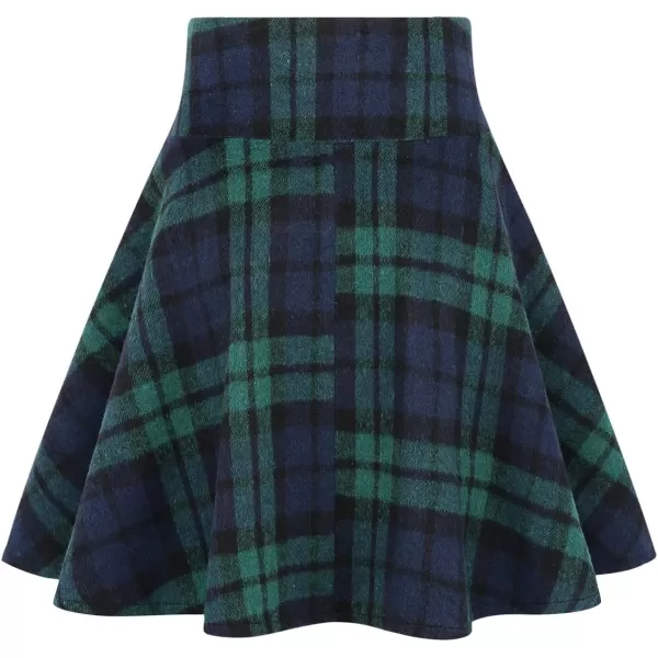 IDEALSANXUN Womens High Waist Lace Up Aline Pleated Wool Gothic Mini Plaid SkirtsGreen