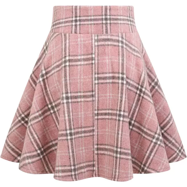 IDEALSANXUN Womens High Waist Lace Up Aline Pleated Wool Gothic Mini Plaid SkirtsPink