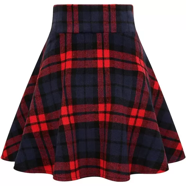 IDEALSANXUN Womens High Waist Lace Up Aline Pleated Wool Gothic Mini Plaid SkirtsRed