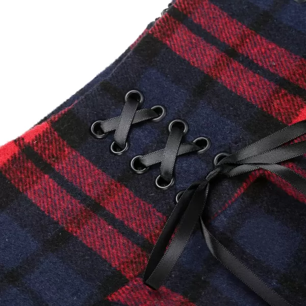IDEALSANXUN Womens High Waist Lace Up Aline Pleated Wool Gothic Mini Plaid SkirtsRed