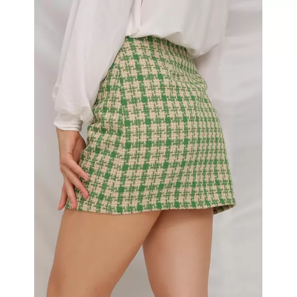 IDEALSANXUN Womens High Waist Slim Fit Aline Plaid Mini SkirtsGreen