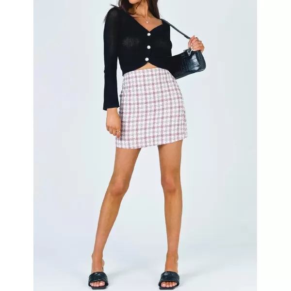 IDEALSANXUN Womens High Waist Slim Fit Aline Plaid Mini SkirtsPink