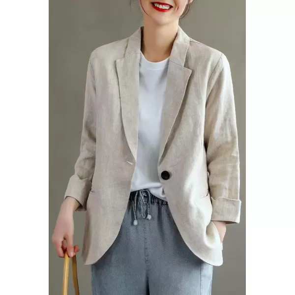 IDEALSANXUN Womens Linen Blazer Notch Lapel One Button Suit Coat JacketsBeige Blazer