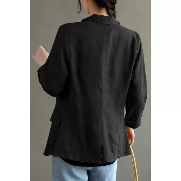 IDEALSANXUN Womens Linen Blazer Notch Lapel One Button Suit Coat JacketsBlack Blazer