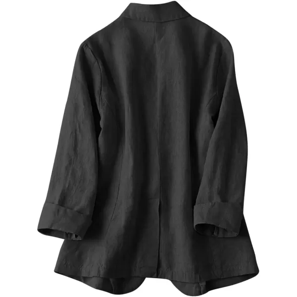 IDEALSANXUN Womens Linen Blazer Notch Lapel One Button Suit Coat JacketsBlack Blazer