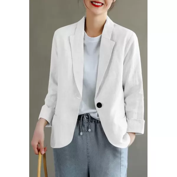 IDEALSANXUN Womens Linen Blazer Notch Lapel One Button Suit Coat JacketsWhite Blazer