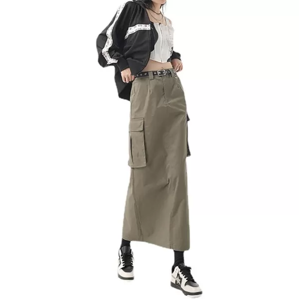 IDEALSANXUN Womens Long Cargo Skirts 2023 Fashion High Waisted Aline Grunge Y2k ClothingArmy