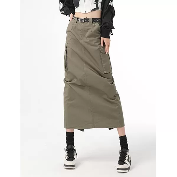 IDEALSANXUN Womens Long Cargo Skirts 2023 Fashion High Waisted Aline Grunge Y2k ClothingArmy