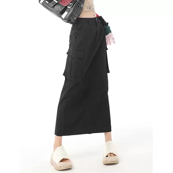 IDEALSANXUN Womens Long Cargo Skirts 2023 Fashion High Waisted Aline Grunge Y2k ClothingBlack