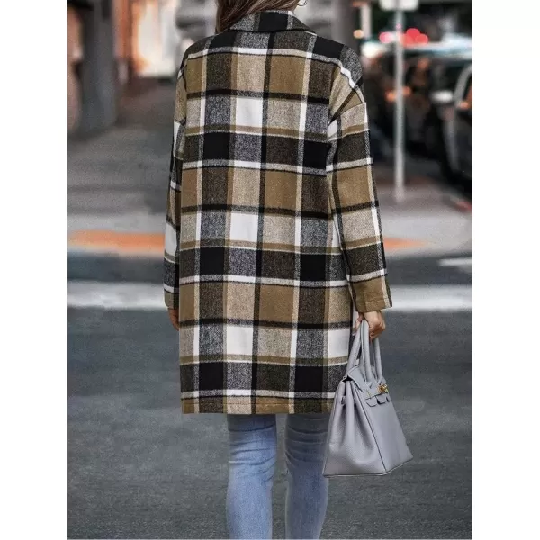 IDEALSANXUN Womens Long Plaid Wool Blazer Single Breasted Flannel Trench Coat JacketsBrown