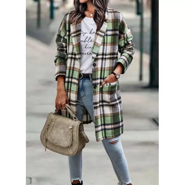 IDEALSANXUN Womens Long Plaid Wool Blazer Single Breasted Flannel Trench Coat JacketsGreen