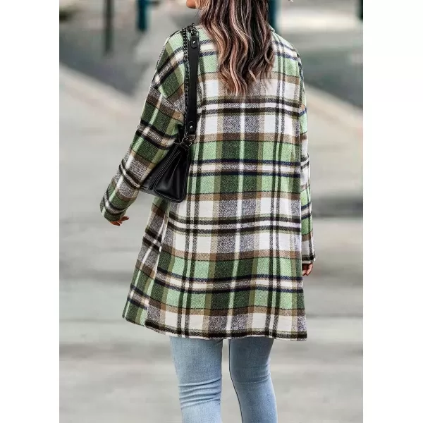 IDEALSANXUN Womens Long Plaid Wool Blazer Single Breasted Flannel Trench Coat JacketsGreen