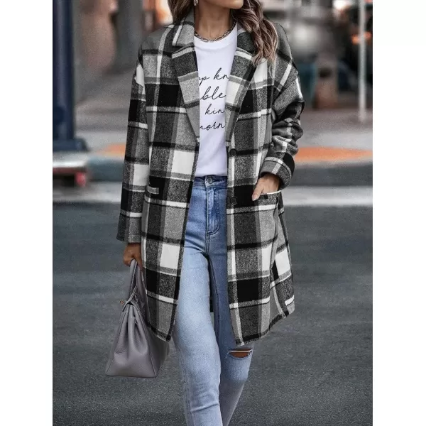 IDEALSANXUN Womens Long Plaid Wool Blazer Single Breasted Flannel Trench Coat JacketsGrey