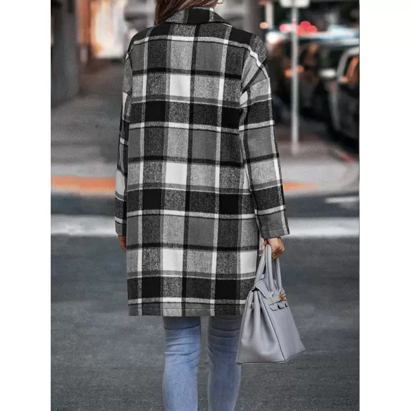 IDEALSANXUN Womens Long Plaid Wool Blazer Single Breasted Flannel Trench Coat JacketsGrey