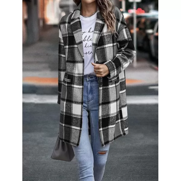 IDEALSANXUN Womens Long Plaid Wool Blazer Single Breasted Flannel Trench Coat JacketsGrey