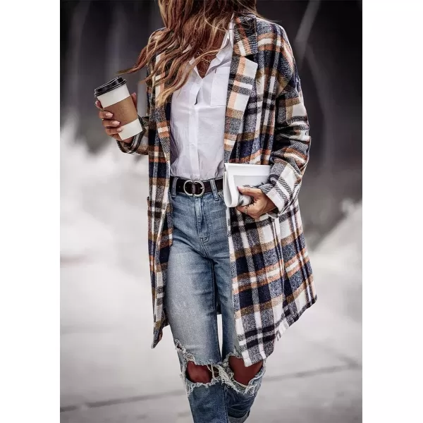 IDEALSANXUN Womens Long Plaid Wool Blazer Single Breasted Flannel Trench Coat JacketsKhaki