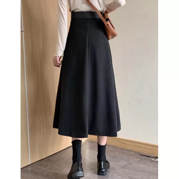 IDEALSANXUN Womens Long Wool Skirts Fall Winter Warm A Line Flared Pleated Skirt with BeltGrey