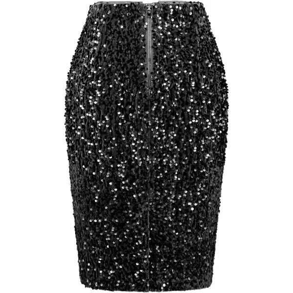 IDEALSANXUN Womens Midi Sequin Skirts with Back SlitBlack