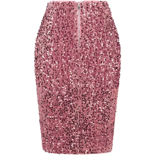 IDEALSANXUN Womens Midi Sequin Skirts with Back SlitPink