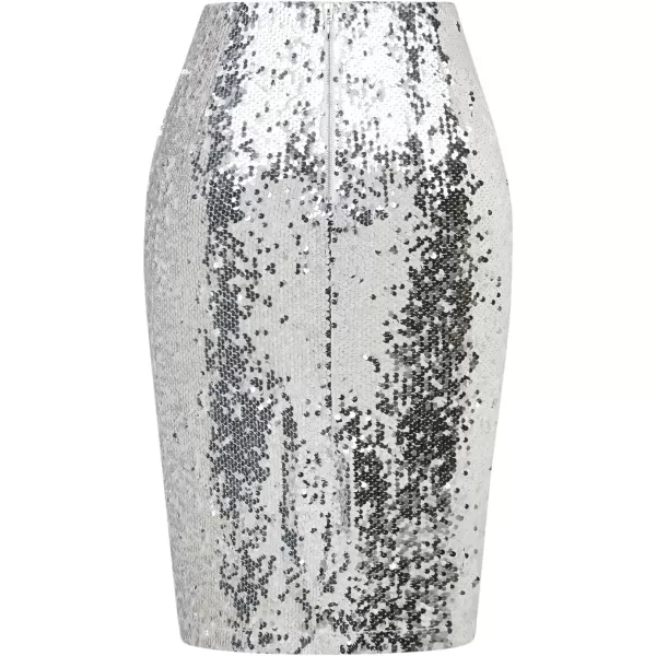 IDEALSANXUN Womens Midi Sequin Skirts with Back SlitSilver