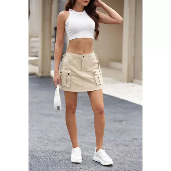 IDEALSANXUN Womens Min Denim Cargo Skirt Y2k Clothing1beige