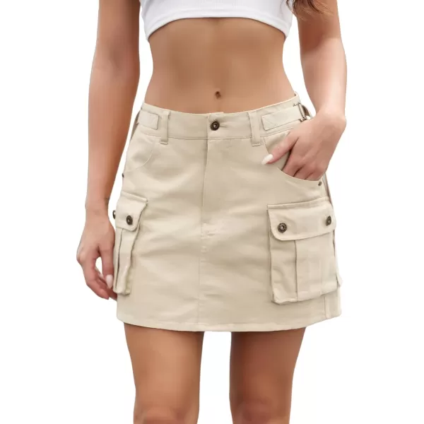 IDEALSANXUN Womens Min Denim Cargo Skirt Y2k Clothing1beige