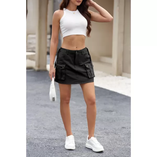 IDEALSANXUN Womens Min Denim Cargo Skirt Y2k Clothing1black