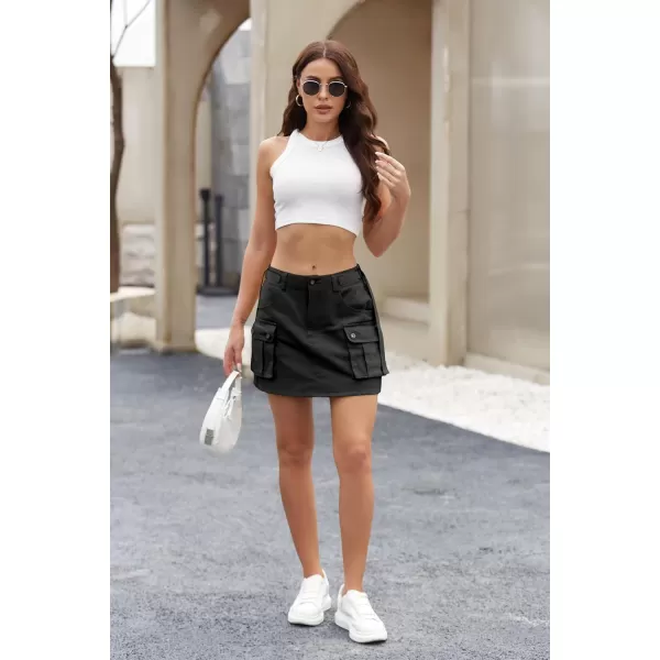 IDEALSANXUN Womens Min Denim Cargo Skirt Y2k Clothing1black