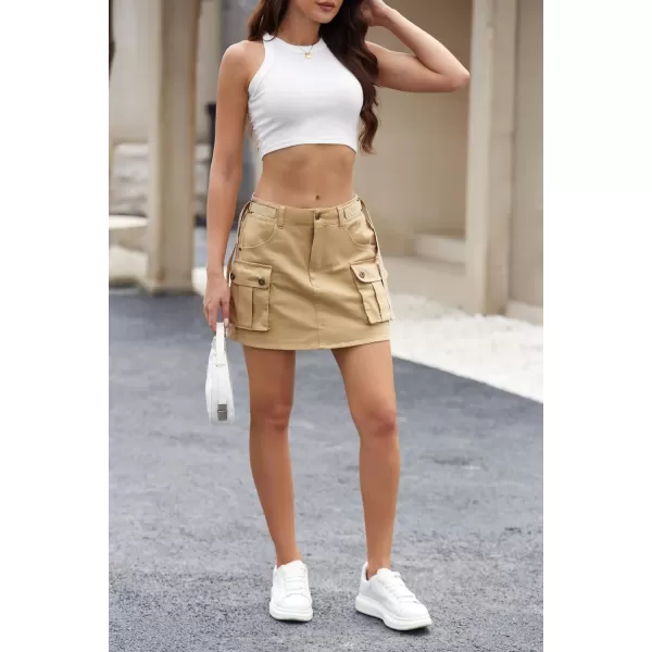 IDEALSANXUN Womens Min Denim Cargo Skirt Y2k Clothing1khaki