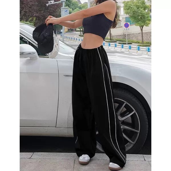IDEALSANXUN Womens Parachute Pants Wide Leg Baggy Track PantsBlack