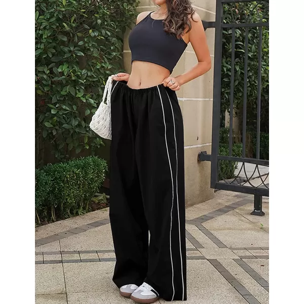 IDEALSANXUN Womens Parachute Pants Wide Leg Baggy Track PantsBlack