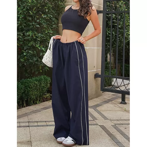 IDEALSANXUN Womens Parachute Pants Wide Leg Baggy Track PantsNavy