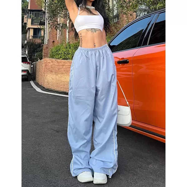 IDEALSANXUN Womens Parachute Pants Wide Leg Baggy Track PantsSky Blue