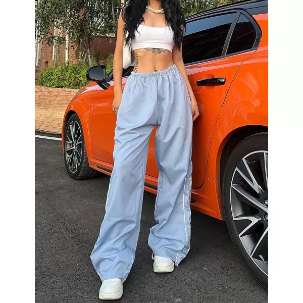 IDEALSANXUN Womens Parachute Pants Wide Leg Baggy Track PantsSky Blue