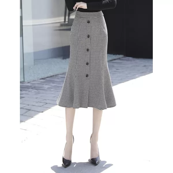 IDEALSANXUN Womens Plaid Pencil Midi Skirt High Waisted Stretch Ruffled Bodycon Mermaid SkirtWhite