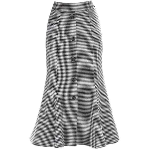 IDEALSANXUN Womens Plaid Pencil Midi Skirt High Waisted Stretch Ruffled Bodycon Mermaid SkirtWhite